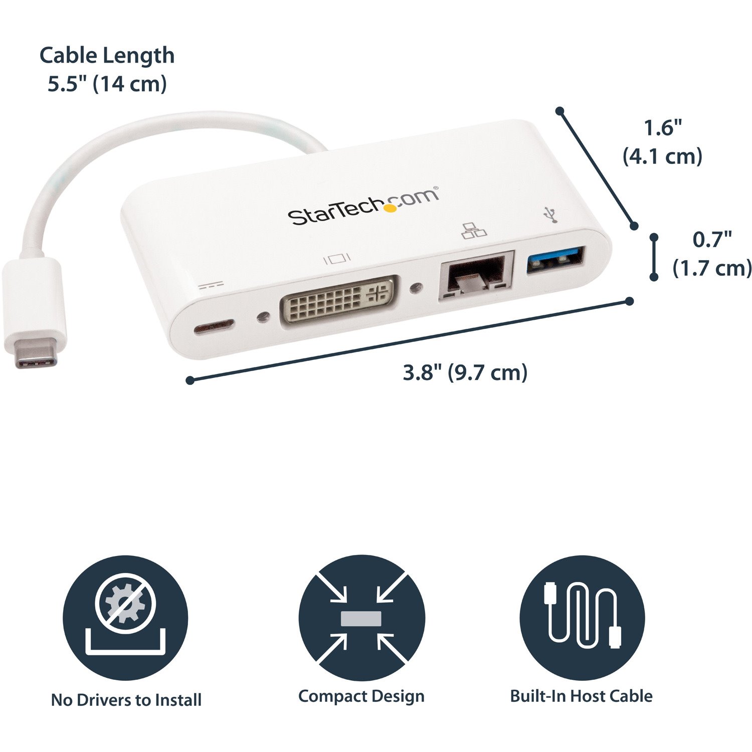 StarTech.com USB-C Multiport Adapter for Laptops - Power Delivery - DVI - GbE - USB 3.0