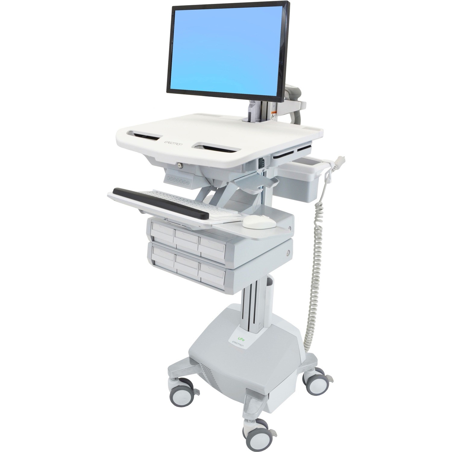 Ergotron StyleView Electric Lift Cart with LCD Arm, LiFe Powered, 6 Drawers (3x2)