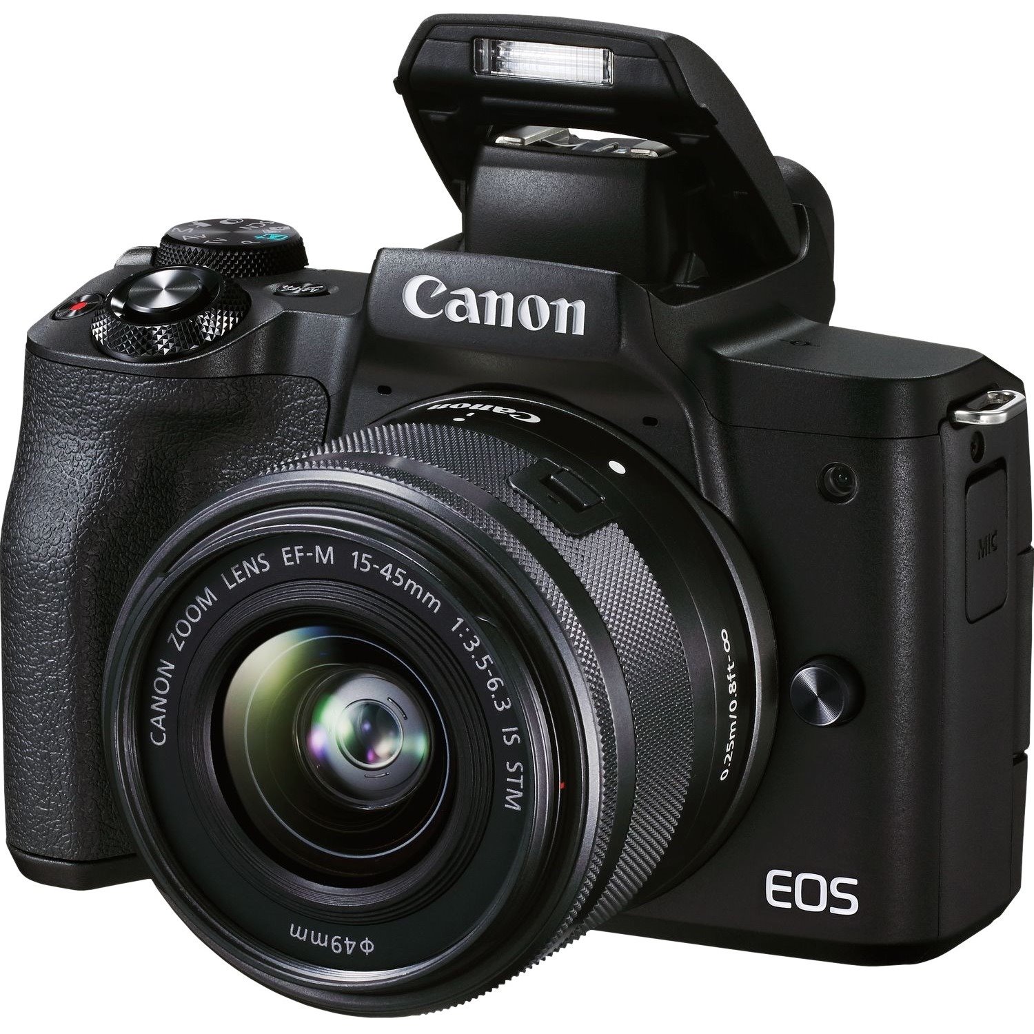 Canon EOS M50 Mark II 24.1 Megapixel Mirrorless Camera with Lens - 0.59" - 1.77" (Lens 1), 2.17" - 7.87" (Lens 2) - Black