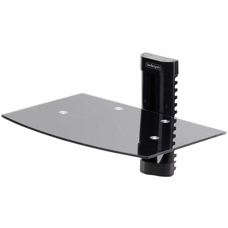 StarTech.com Floating Wall-Mounted AV Shelf, Adjustable Height Shelf For Under TV A/V Equipment, Black Tempered Glass Shelf