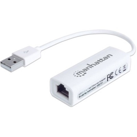 Manhattan USB-A Fast Ethernet Adapter, 10/100 Mbps Network, 480 Mbps (USB 2.0), Hi-Speed USB, RJ45, White, Three Year Warranty, Blister