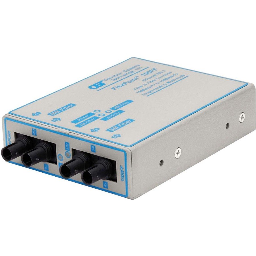 FlexPoint 100Mbps Ethernet Fiber to Fiber Media Converter ST Multimode 5km to Single-Mode 30km