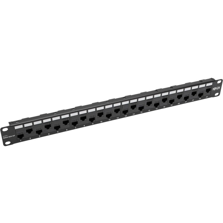 Eaton Tripp Lite Series 24-Port 1U Rack-Mount Cat5e/6 Offset Feed-Through Patch Panel with Cable Management Bar, RJ45 Ethernet, TAA