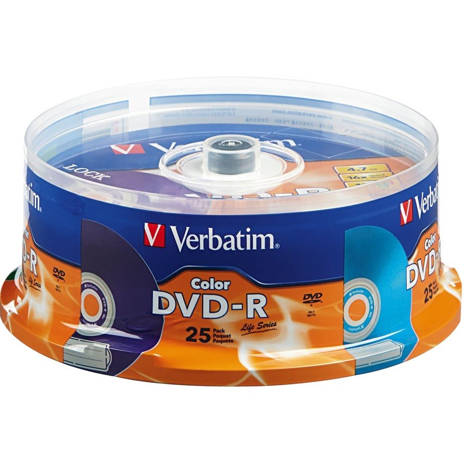 Verbatim DVD-R Life Series 16X 25pk Colors