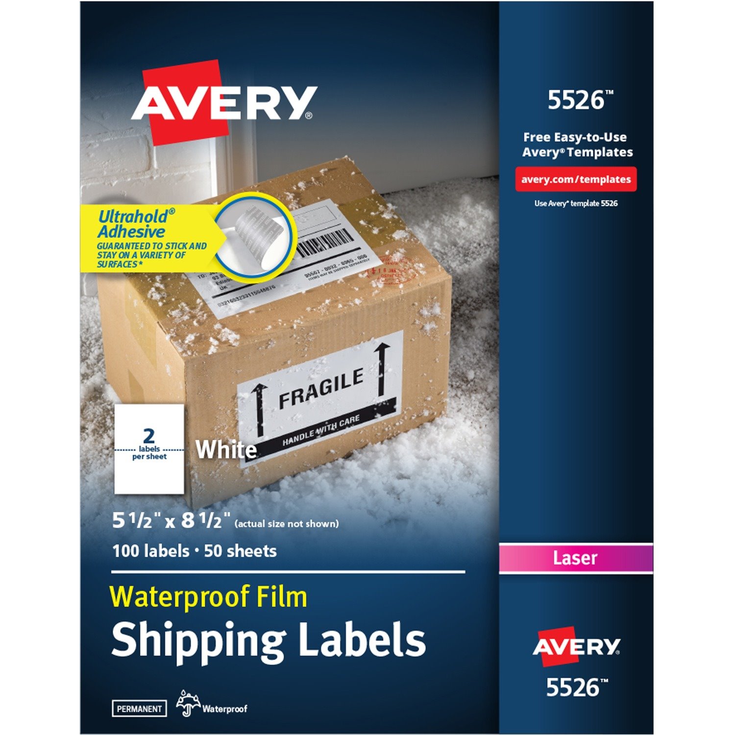 Avery 5-1/2" x 8-1/2" Labels, Ultrahold, 100 Labels (5526)