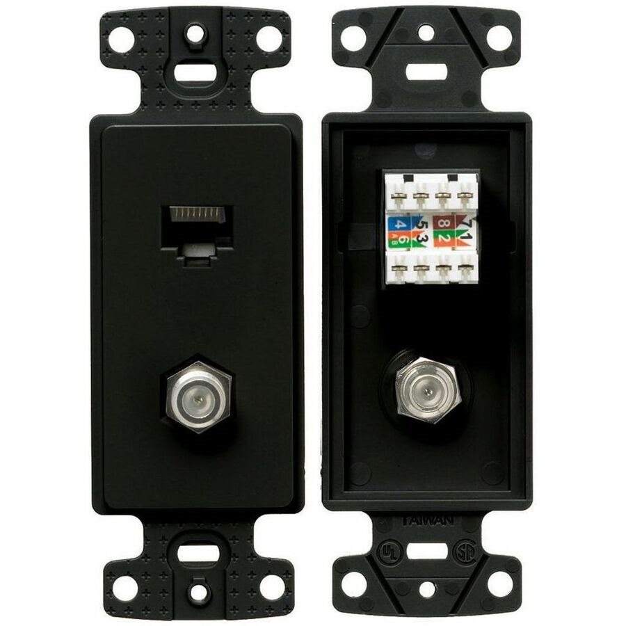 Bryant Plate Frame with F Coax and Cat5e Jack, Black
