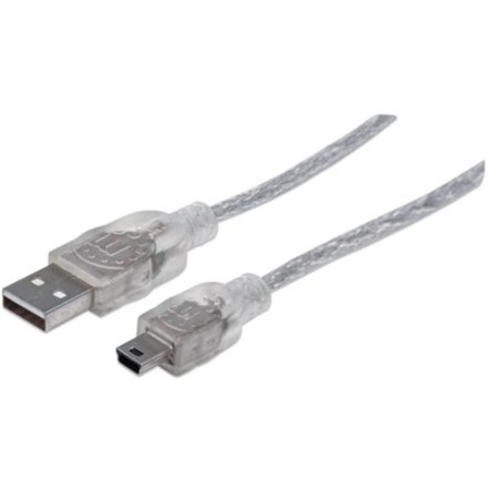 Manhattan Hi-Speed USB 2.0 A Male to Mini-B Male Device Cable, 6', Translucent Silver
