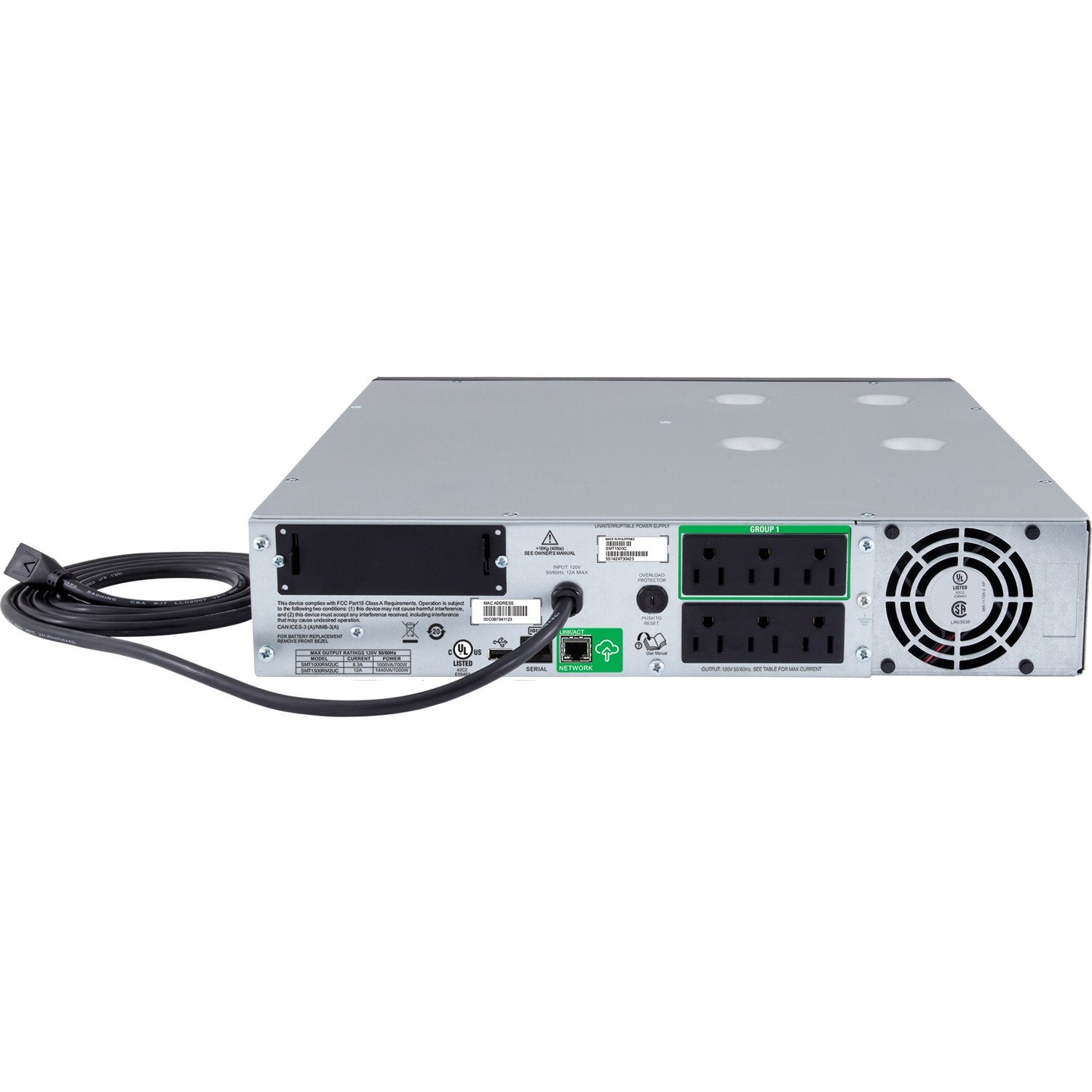 APC Smart-UPS, Line Interactive, 1000VA, Rackmount 2U, 120V, 6x NEMA 5-15R outlets, SmartConnect Port+SmartSlot, AVR, LCD