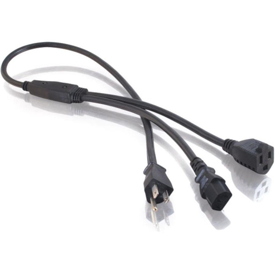 C2G 3ft 16 AWG 1-to-2 Power Cord Splitter (NEMA 5-15P to 1 NEMA 5-15R + 1 IEC320C13)