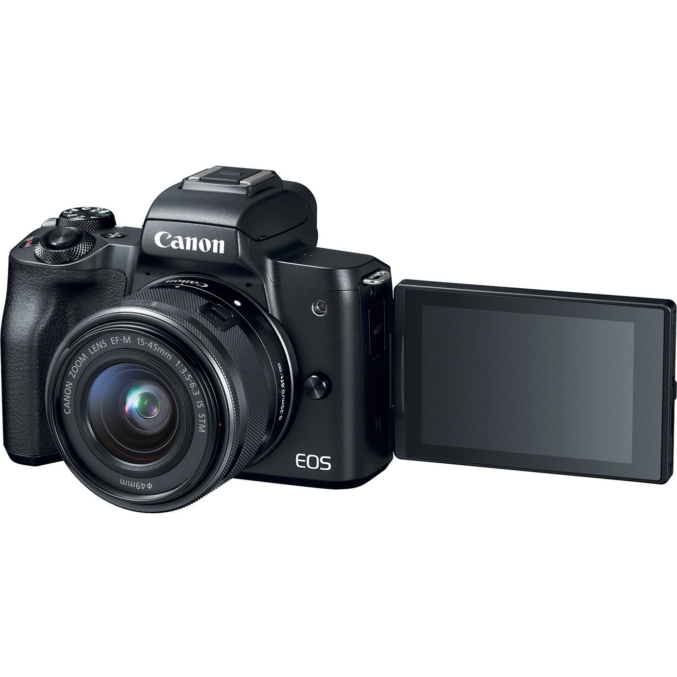 Canon EOS M50 24.1 Megapixel Mirrorless Camera with Lens - 0.59" - 1.77" (Lens 1), 2.17" - 7.87" (Lens 2) - Black