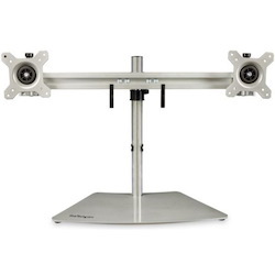 StarTech.com Dual Monitor Stand, Free Standing Desktop Pole Stand for 2x 24" (17.6lb/8kg) VESA Mount Displays, Height Adjustable, Silver