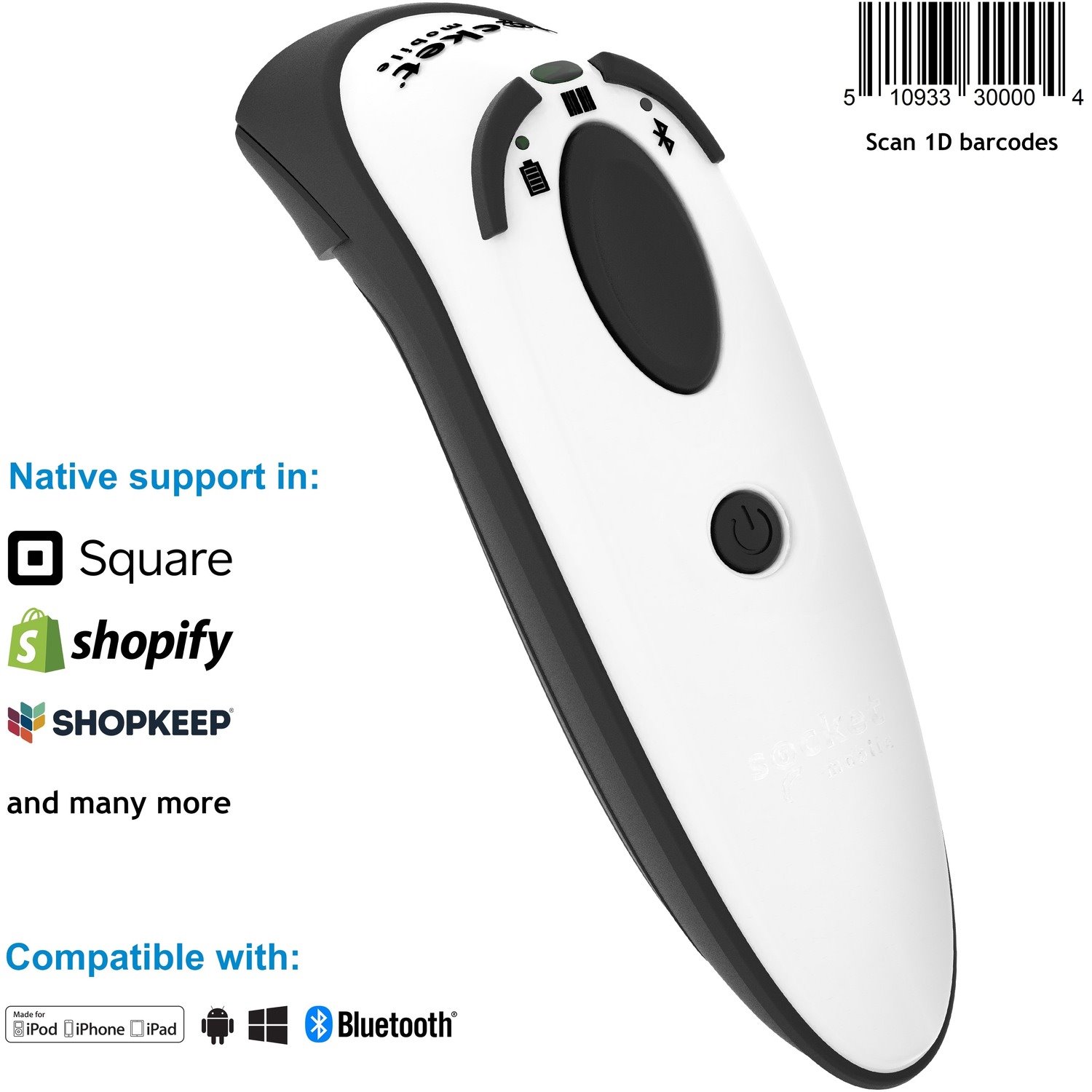 Socket Mobile DuraScan&reg; D730, Laser Barcode Scanner, White