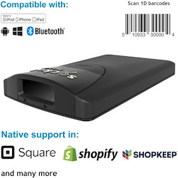 Socket CHS 8Ci, iOS, Android, 1D, Black-Antimicrobial, with USB Charging Cable, Lanyard