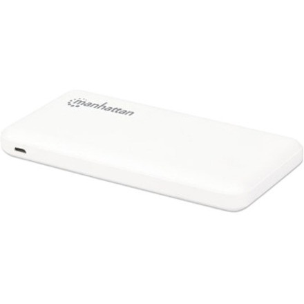 Manhattan Power Bank, 10000 mAh, Output: 2x USB-A (2.1A & 1A), Input: USB-C & Micro-USB (both 2A), White, One Year Warranty, Blister