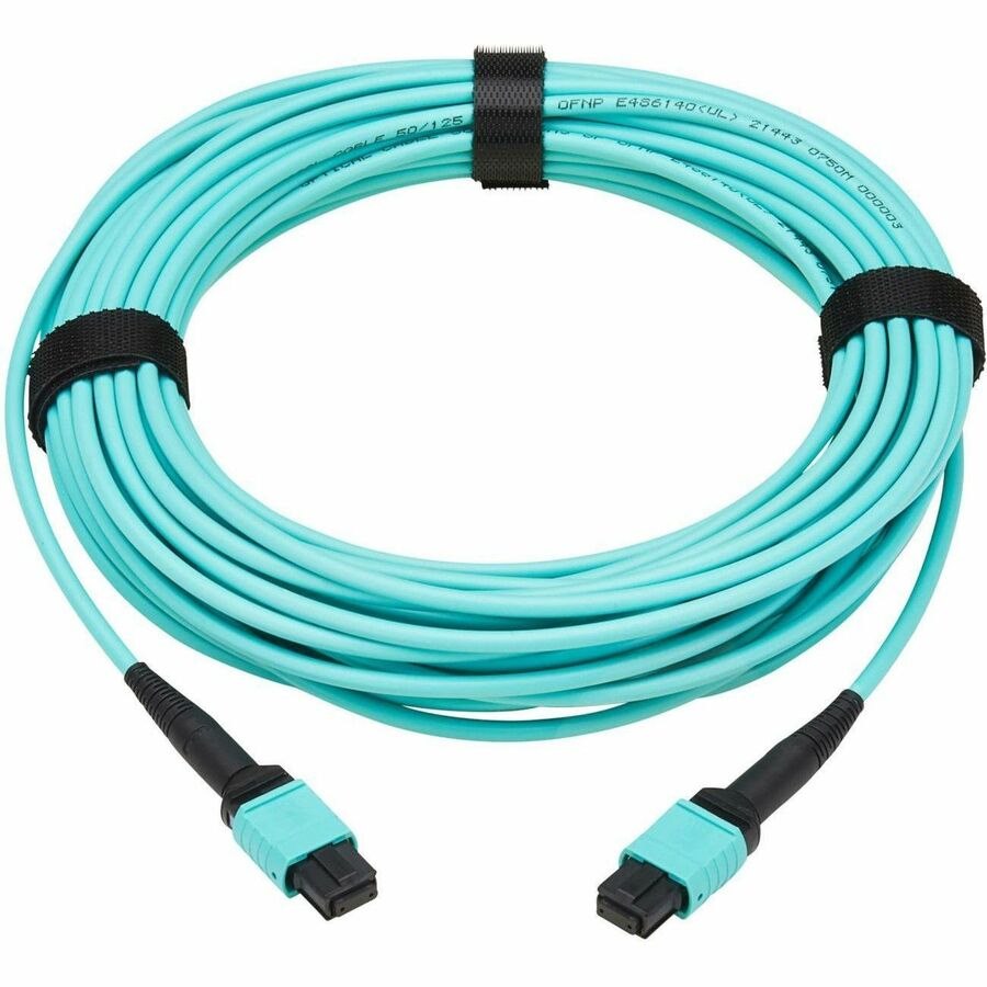 Eaton Tripp Lite Series 40/100/400G Multimode 50/125 OM3 Fiber Optic Cable (8F MPO/MPO-PC F/F), Type-A Polarity, OFNP, Aqua, 10 m (32.8 ft.)