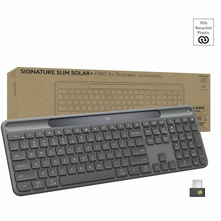 Logitech Signature Slim Solar+ K980 for Business, Wireless Keyboard, Quiet Typing, Secure Receiver, Bluetooth, Windows, Mac - Graphite