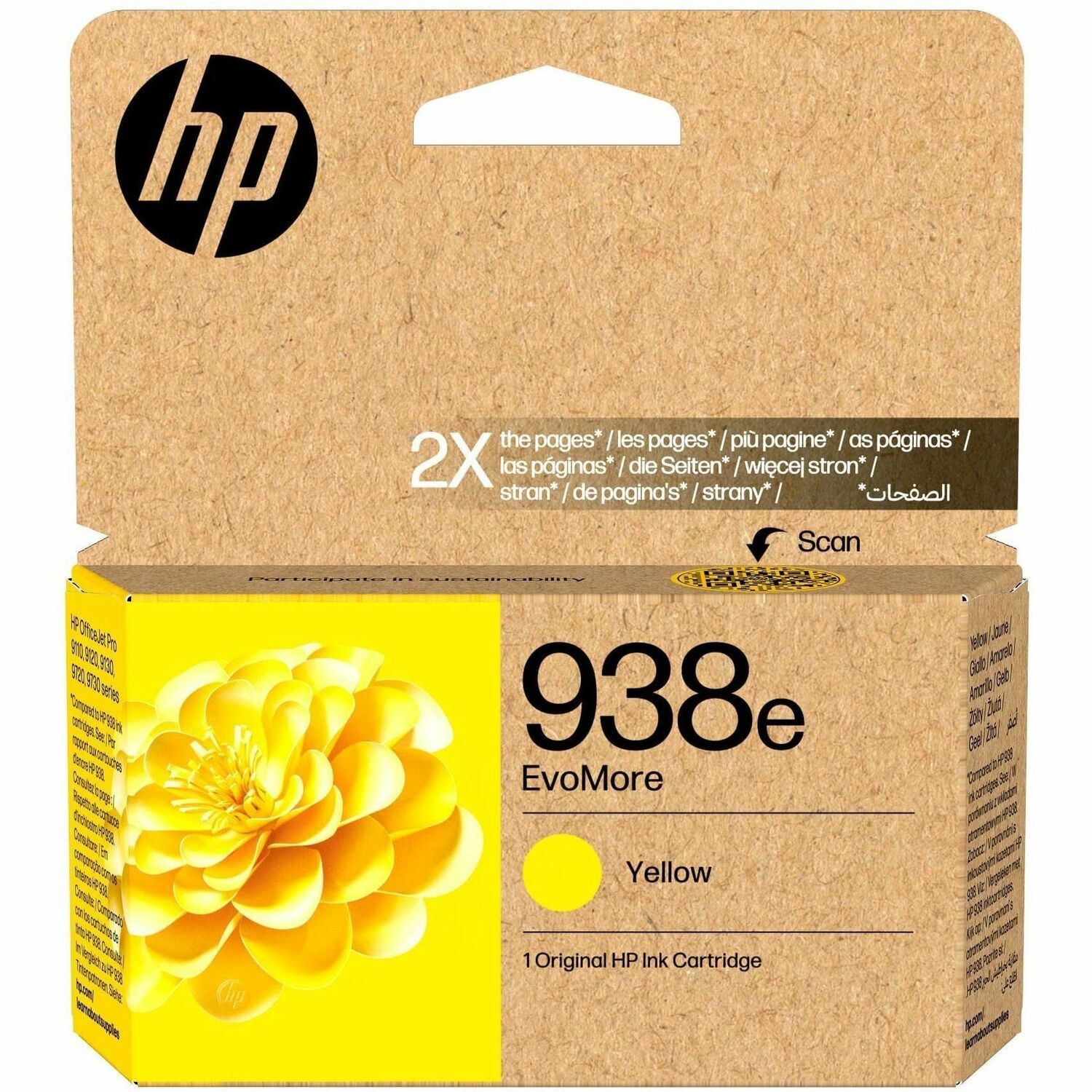 HP EvoMore 938e Original High Yield Inkjet Ink Cartridge - Yellow - 1 Pack