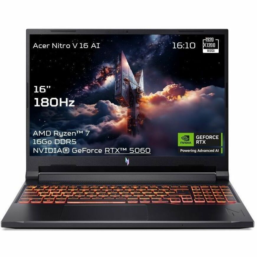 Acer Nitro V 16 AI ANV16-42 ANV16-42-R4P0 40.6 cm (16") Gaming Notebook - WUXGA - 180 Hz - AMD Ryzen 7 260 - 16 GB - 1 TB PCI Express NVMe 4.0 SSD - English (UK) Keyboard - Black