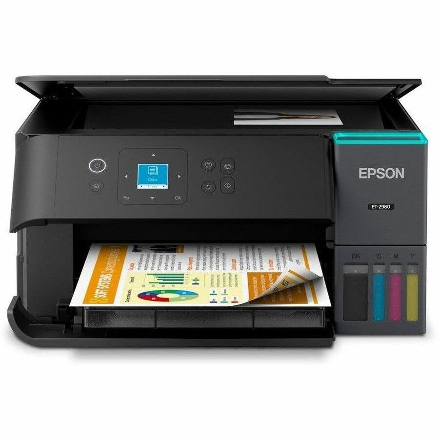 Epson ET-2980 Wired & Wireless EcoTank Inkjet Multifunction Printer - Color - Black