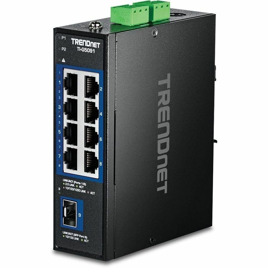 TRENDnet 9-Port Industrial 2.5G DIN-Rail Switch with 10G SFP+ Port, TI-G5091, 8 x 2.5G Ports, 1 x 10G SFP+ Port, 60Gbos, NDAA TAA Compliant, Lifetime Protection