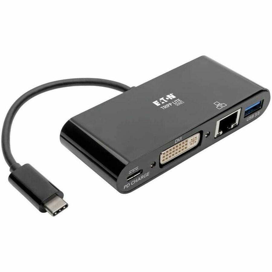 Eaton Tripp Lite Series USB-C Multiport Adapter, DVI, USB 3.x (5Gbps) Hub Port, Gbe and PD Charging, Black