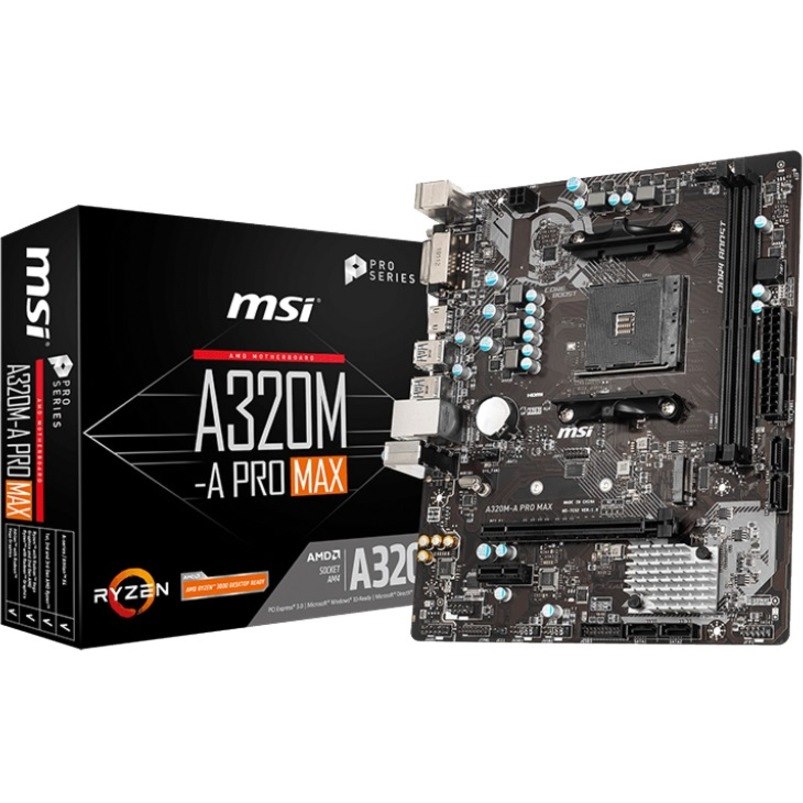 MSI A320M-A PRO MAX Desktop Motherboard - AMD A320 Chipset - Socket AM4 - Micro ATX