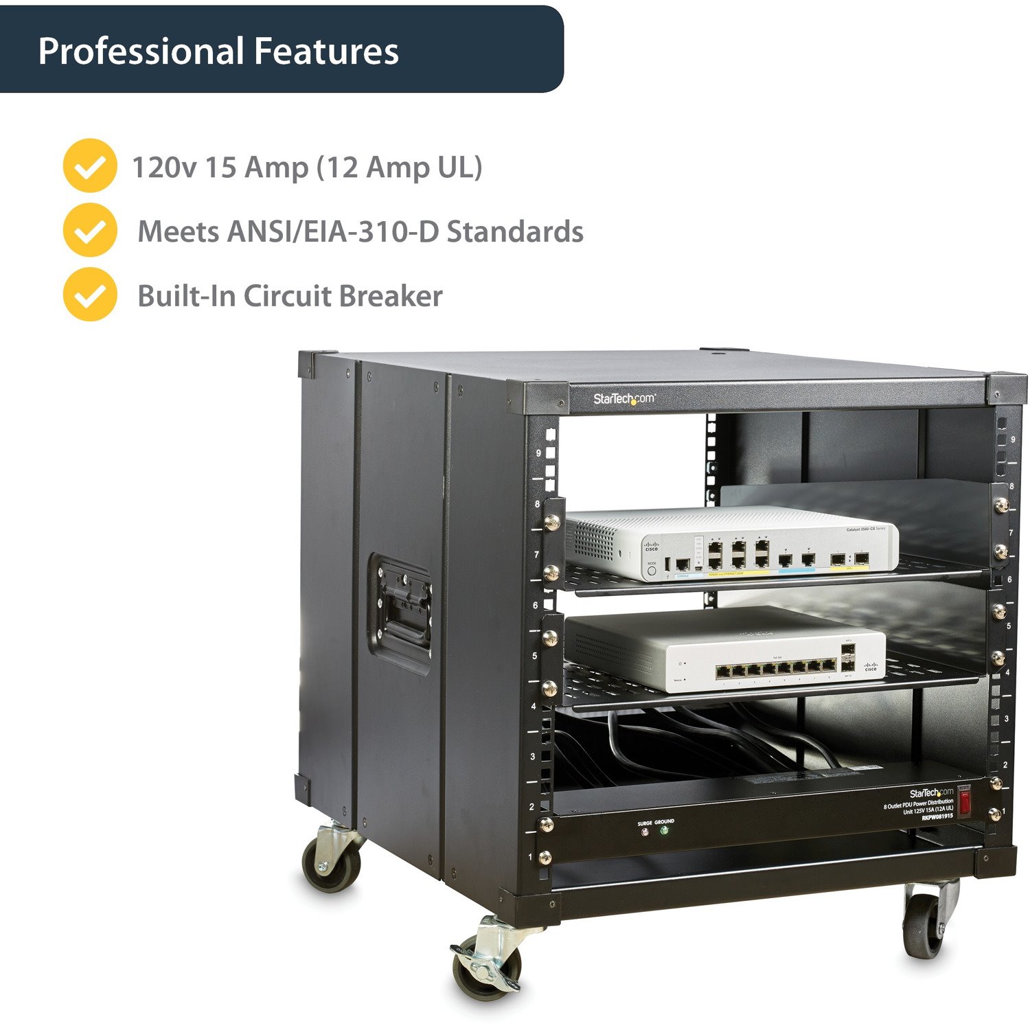 StarTech.com Rackmount PDU with 8 Outlets with Surge Protection - 19in Power Distribution Unit - 1U