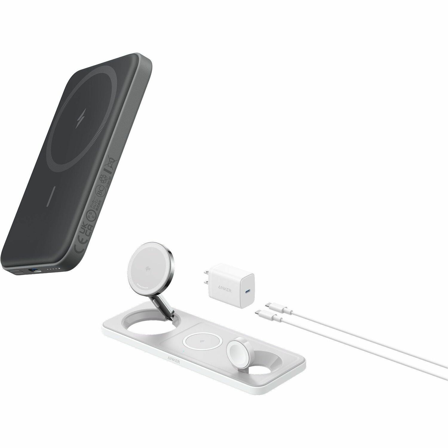 Anker Maggo Wireless Charging Station (15W, 3-In-1 Pad) - White