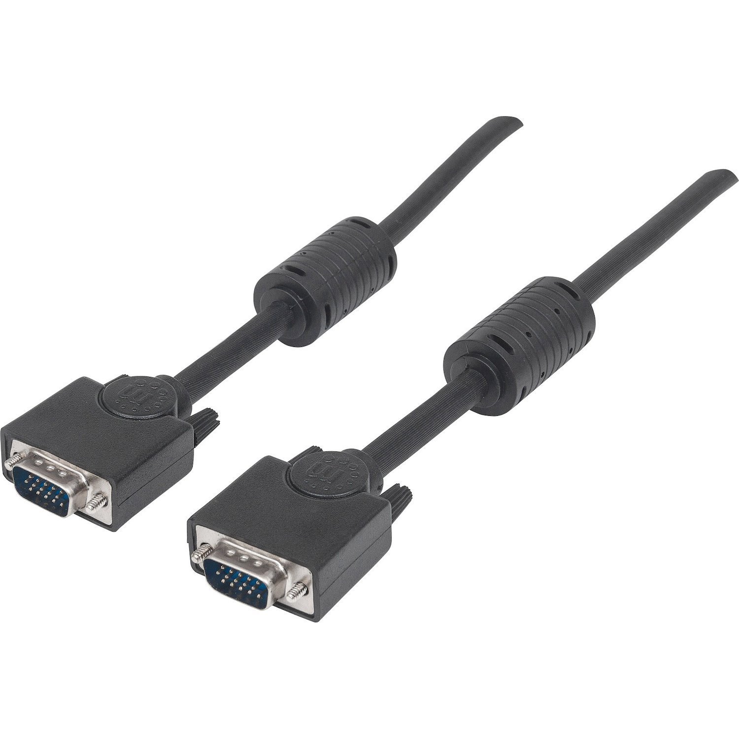 Manhattan SVGA HD15 Male to HD15 Male Monitor Cable with Ferrite Cores, 10', Black