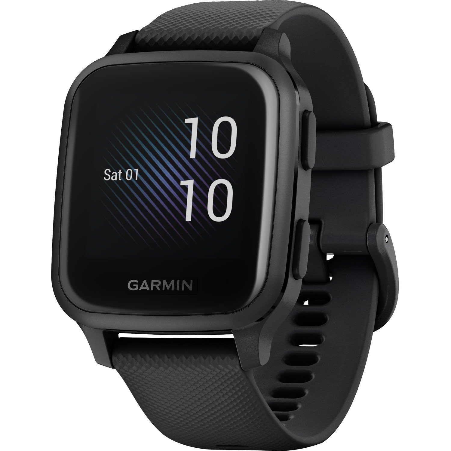 Garmin Venu Sq Smart Watch - Slate Body Color - Black Case Color - Black Band Color - Anodized Aluminium Body Material - Fiber Reinforced Polymer Case Material - Silicone Band Material