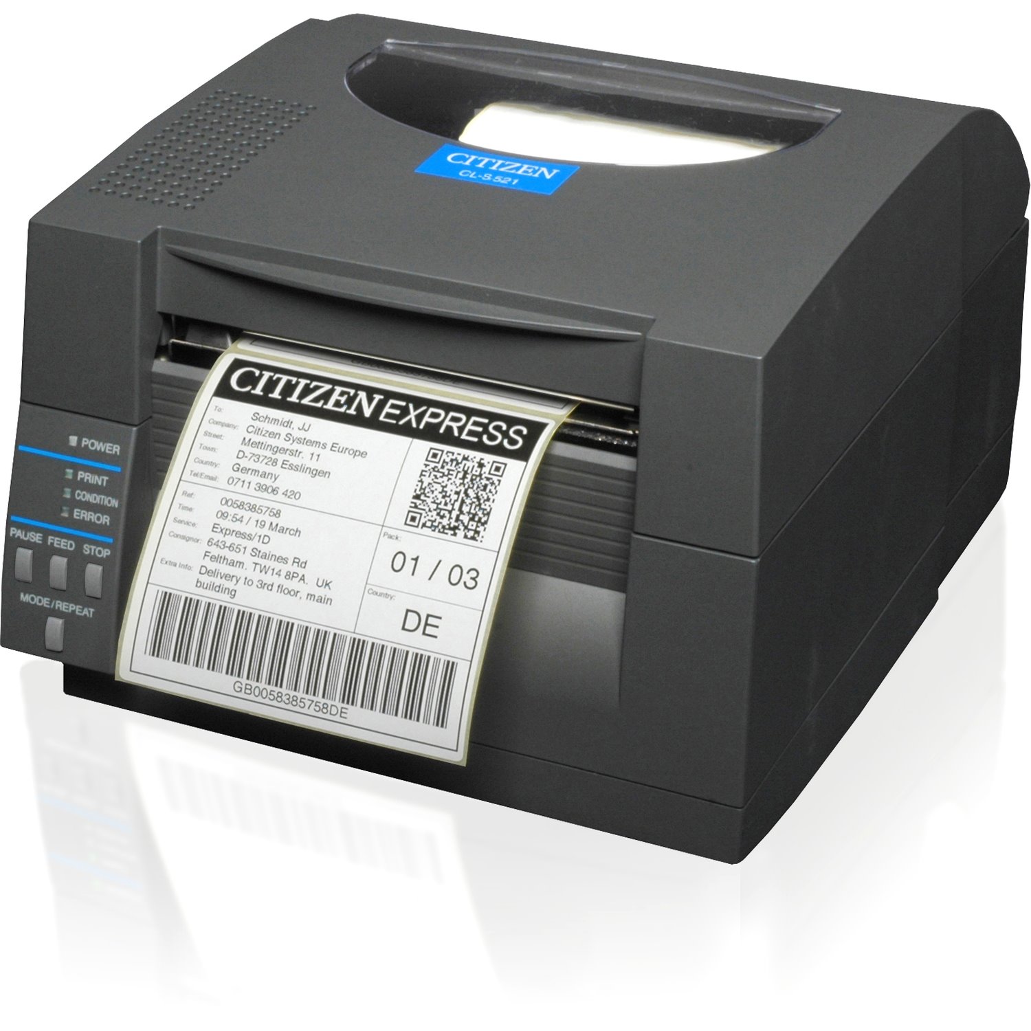 Citizen CL-S521 Desktop Direct Thermal Printer - Monochrome - Label Print - USB - Serial - With Cutter - Gray