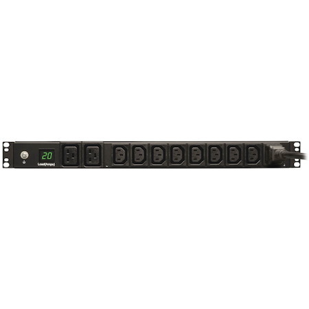 Eaton Tripp Lite Series 3.7kW Single-Phase Local Metered PDU, 208/230V (8 C13 & 2 C19), C20 / L6-20P Adapter, 12 ft. (3.66 m) Cord, 1U Rack-Mount, TAA