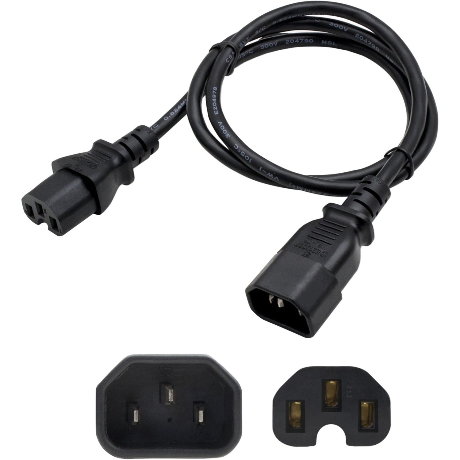 AddOn 4ft C14 Male to C15 Female 14AWG 100-250V at 15A Black Power Cable