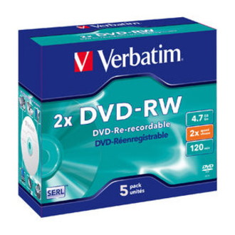 Verbatim 95044 DVD Rewritable Media - DVD-RW - 2x - 4.70 GB - 5 Pack Jewel Case