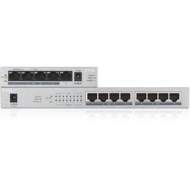 Zyxel 8 Port Gigabit Ethernet Unmanaged POE+ Switch | 8 x PoE+ @ 60W | Plug & Play | Sturdy Metal w/Shielded Ports | Desktop or Wall-Mount | Fanless | Lifetime Warranty | Ethernet Splitter | GS1008HP