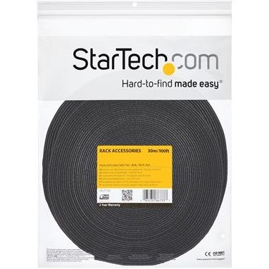 StarTech.com Hook-and-Loop Cable Management Tie - 50 ft. Bulk Roll - Black - Cut-to-Size Cable Wrap / Straps