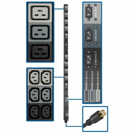 Eaton Tripp Lite Series 8.6kW 208/120V 3-Phase Basic PDU - 48 Outlets (36 C13, 6 C19, 6 5-15/20R), L21-30P Input, 6 ft. Cord, 70 in. 0U Rack