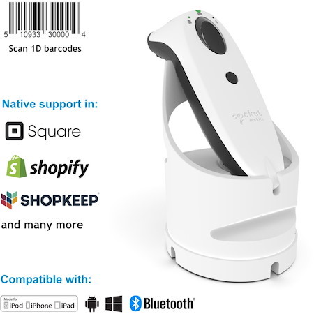 Socket Mobile SocketScan® S700, Linear Barcode Scanner, White & White Charging Dock