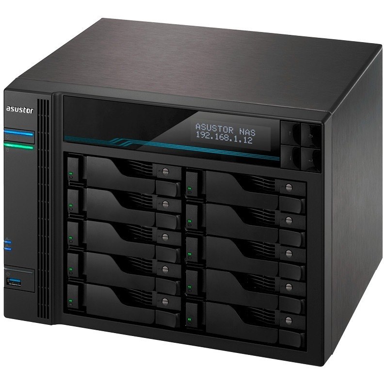 Asustor Lockerstor 10 AS6510T - 10 Bay NAS, 2.1GHz Quad-Core, 2 M.2 NVMe SSD Slot, 10GbE Port, 2.5GbE Port, 8GB RAM DDR4, Enterprise Network Attached Storage (Diskless)