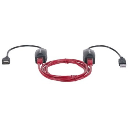 Manhattan USB-A Line Extender, for use with RJ45 network cable (not included), extends USB Device up to 60m, bus power, Cat5e/Cat6/Cat6A RJ45 network cables suitable, Black, Three Year Warranty, Blister