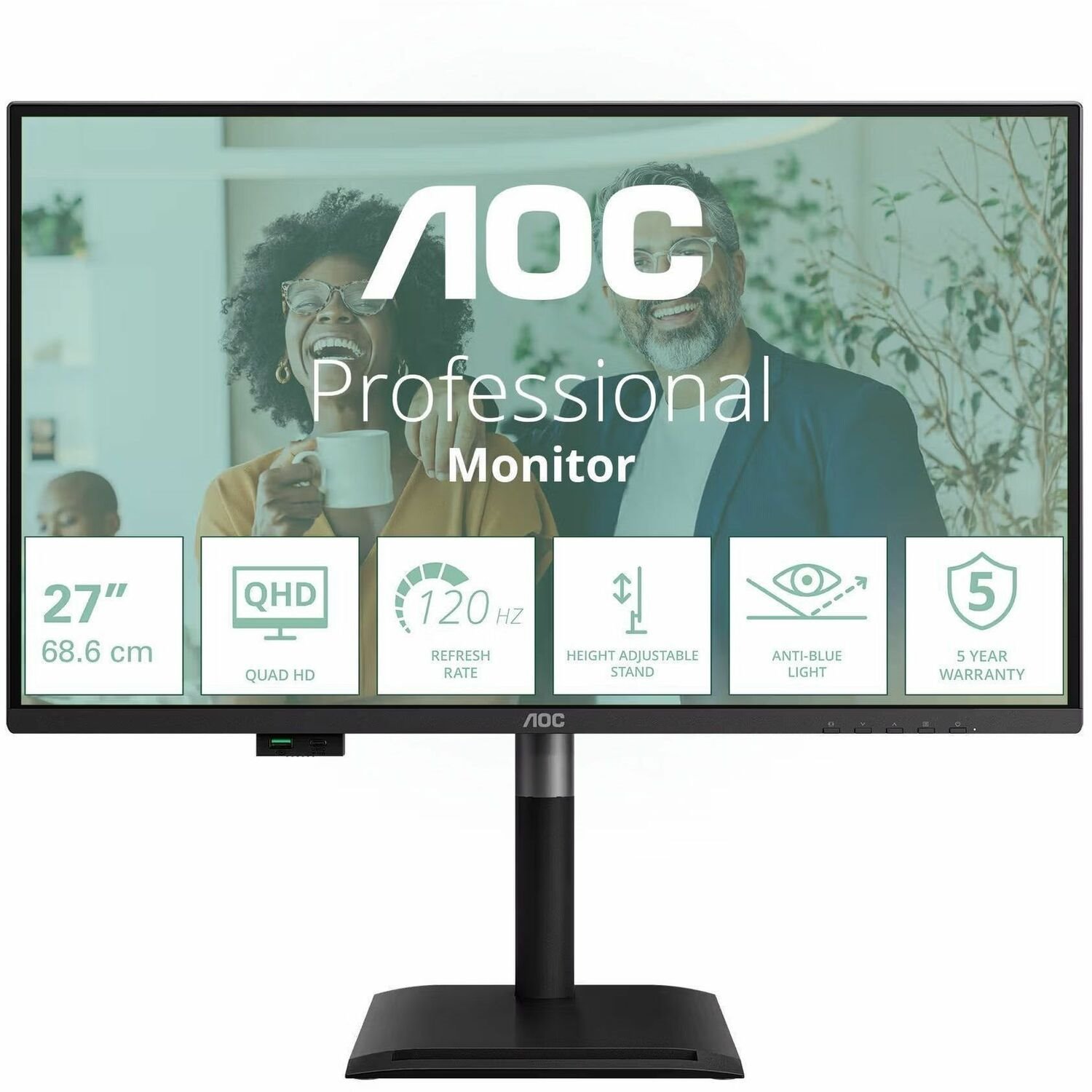 Aoc Pro-Line Q27P4CV - P4 Series - Led Monitor - 27" - 2560 X 1440 QHD @ 120 HZ - Ips - 350 CD/M� - 1500:1 - 4 MS - Hdmi, DisplayPort, Usb-C - Speakers - Black