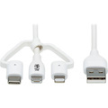 Eaton Tripp Lite Series Safe-IT Universal USB-A to Lightning, USB Micro-B and USB-C Sync/Charge Antibacterial Cable (M/3xM), MFi Certified, White, 4 ft. (1.2 m)