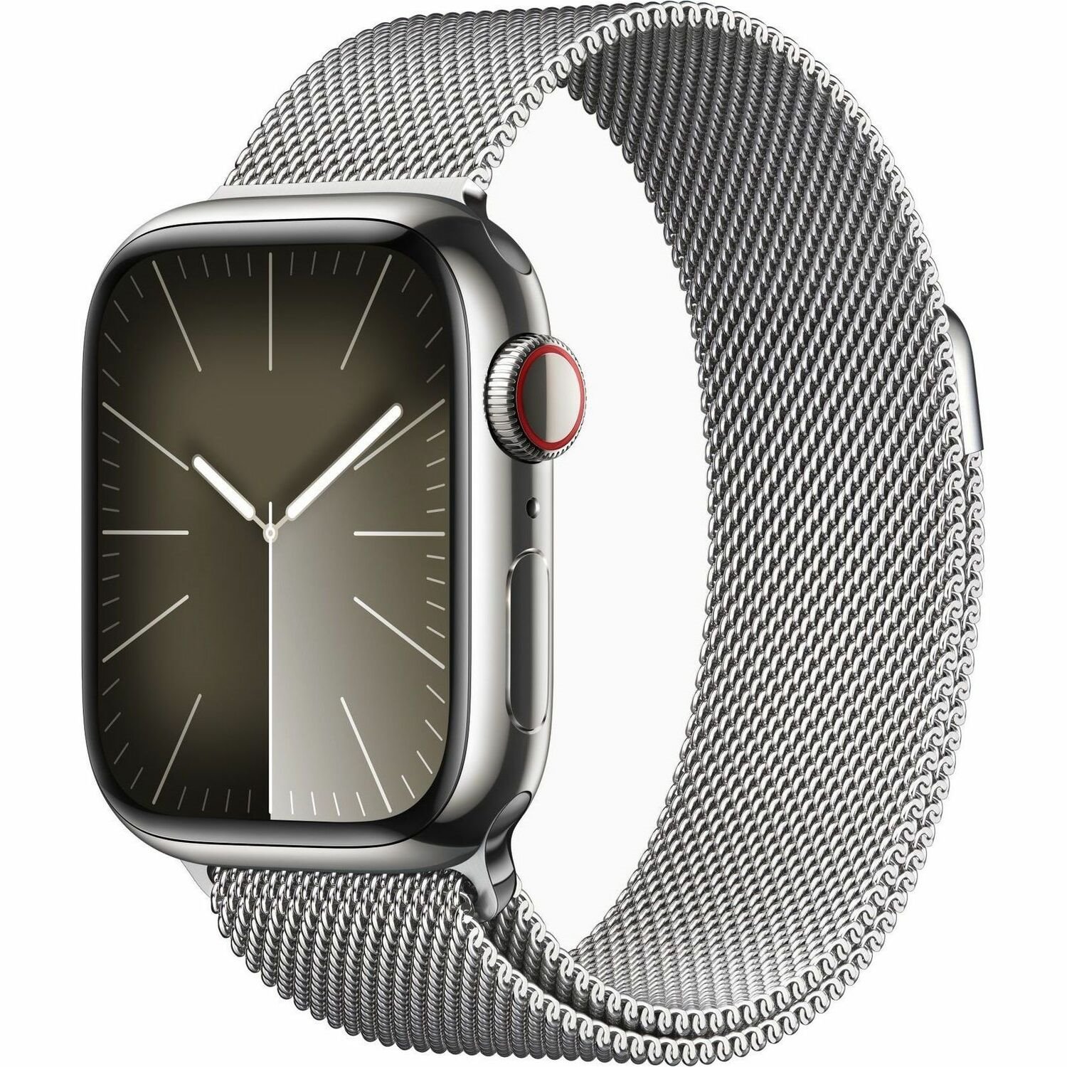 Apple Watch Series 9 Smart Watch - 41 mm Case Height - 35 mm Case Width - Silver Case Color - Silver Band Color - Glass Body Material - Stainless Steel Case Material - Wireless LAN - LTE, UMTS