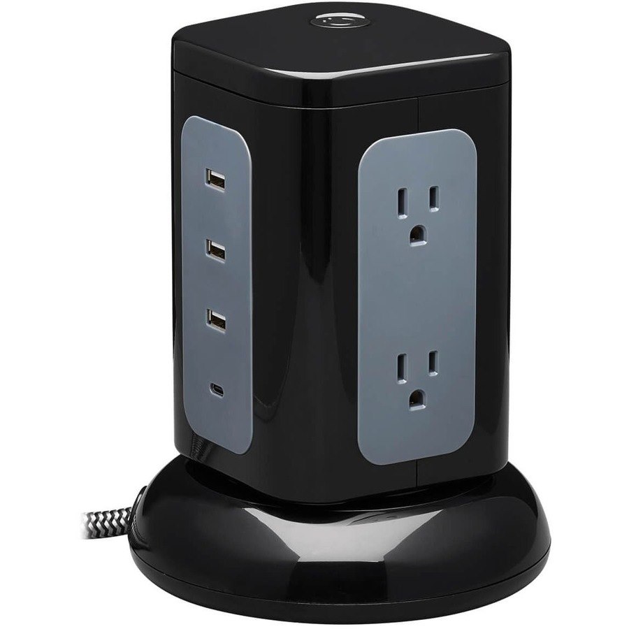 Tripp Lite by Eaton 6-Outlet Surge Protector Tower, 3x USB-A, 1x USB-C, 8 ft. Cord, 5-15P Plug, 1800 Joules, Black