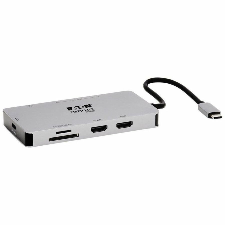 Eaton Tripp Lite Series USB-C Dock, Dual Display - 4K 60 Hz HDMI, USB 3.x (5Gbps) Hub Ports, GbE, Memory Card, 100W PD Charging, Gray