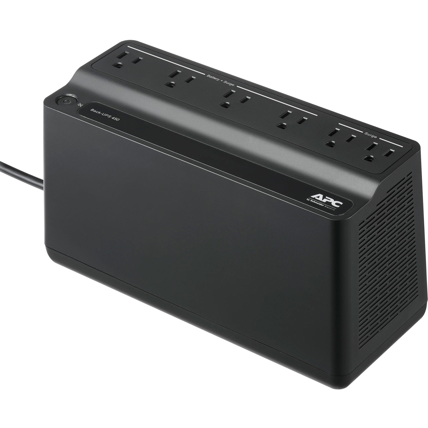 APC Back-UPS 450VA, 120V, 6 NEMA outlets (2 surge), Battery is not user replaceable
