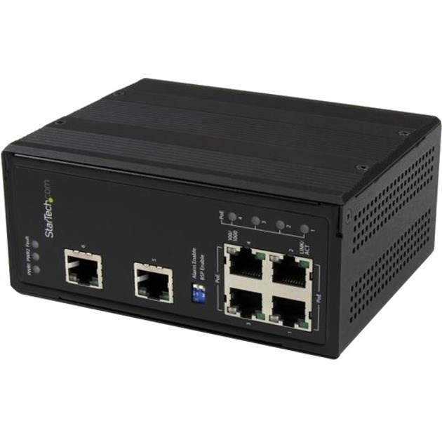 StarTech.com 6 Port Unmanaged Industrial Gigabit Ethernet Switch w/ 4 PoE+ Ports and Voltage Regulation - DIN Rail / Wall-Mountable