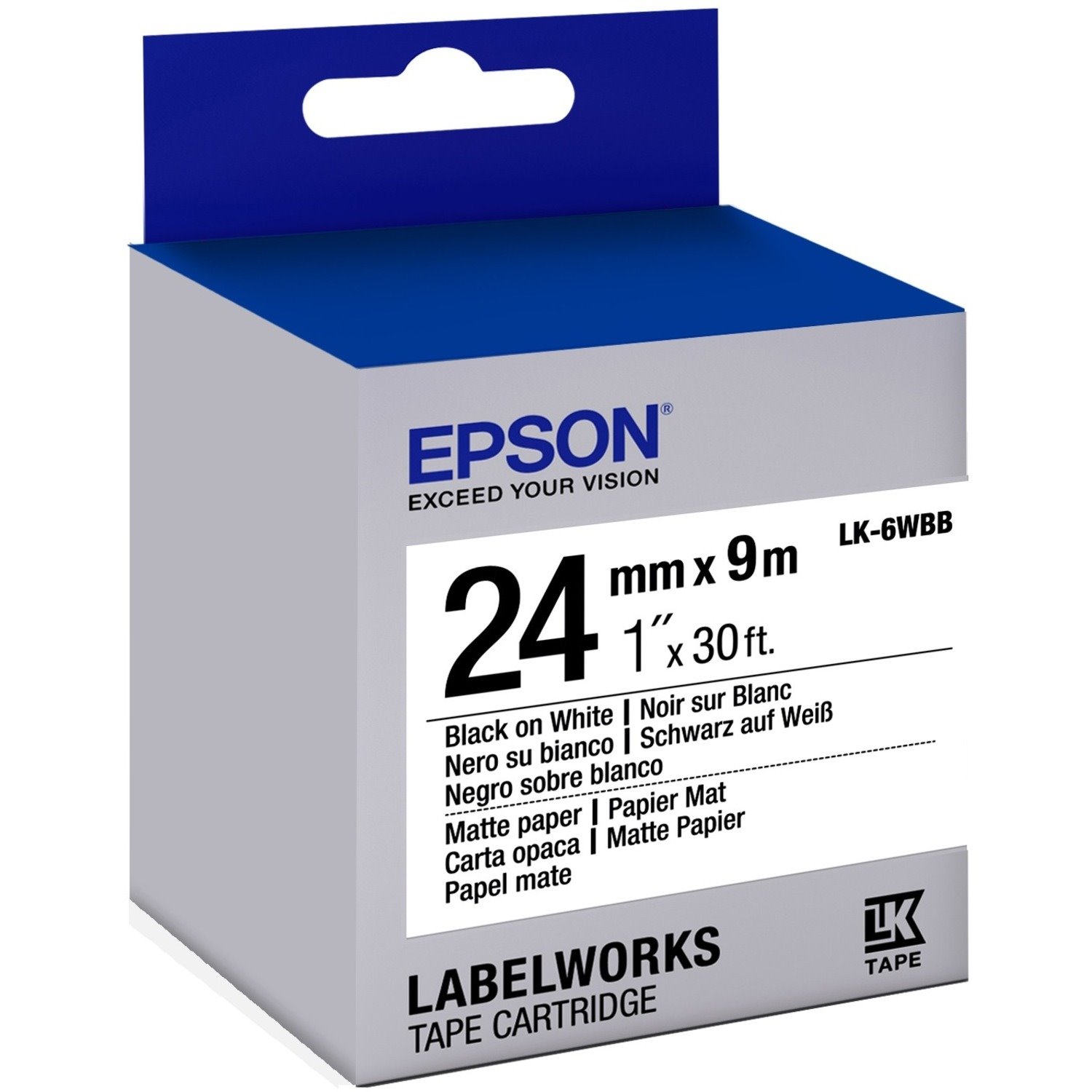 Epson LabelWorks Matte Paper LK Tape Cartridge ~1" Black on White