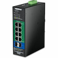 TRENDnet 10-Port Industrial Gigabit L2 Managed PoE+ DINRail Switch 24 - 57V, TI-PG103i, 8 x Gigabit PoE+ Ports, 2 x SFP Ports, 20Gbps, IP40, Ethernet Splitter, NDAA & TAA Compliant