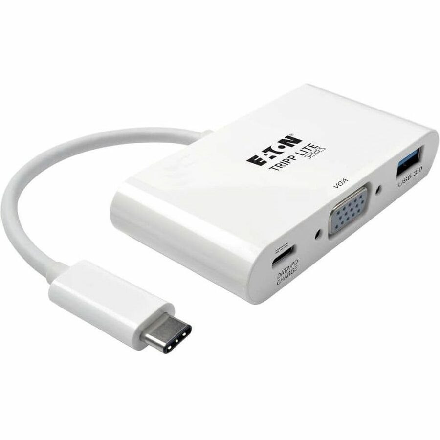 Eaton Tripp Lite Series USB-C to VGA Adapter with USB 3.x (5Gbps) Hub Ports and 60W PD Charging, White